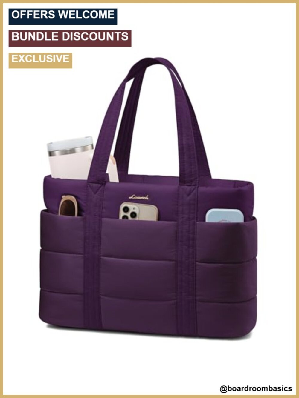 Large Puffer Work Laptop Tote Bag with Zipper
